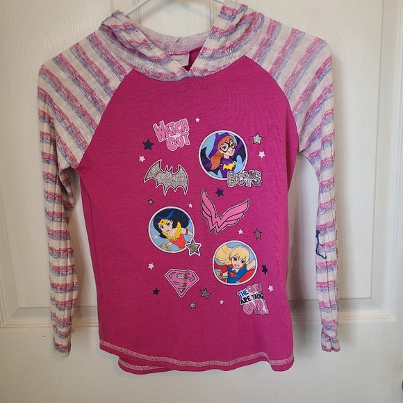 (1584) DC Super Hero Girls Hoodie Long Sleeve Shirt,  Size: Medium Color: Pink - Picture 2 of 14